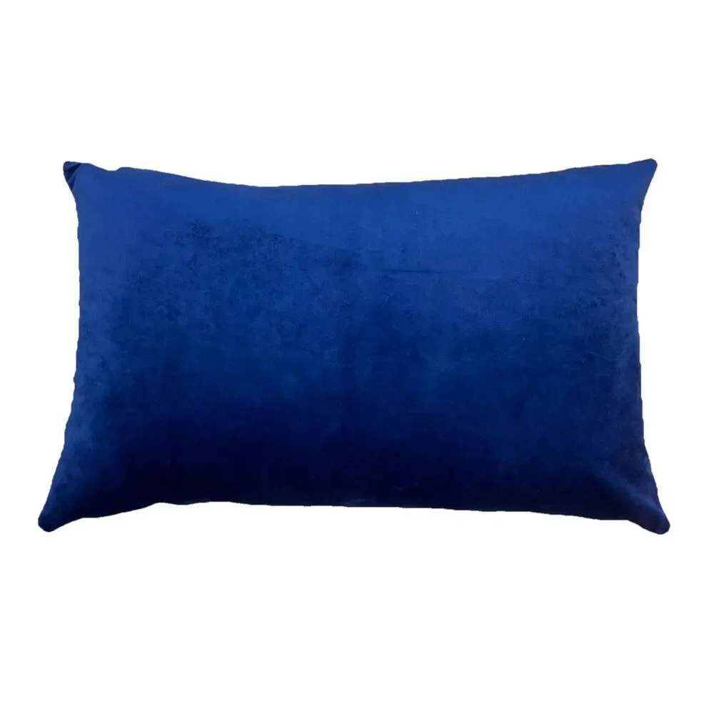 Blue White Geometric Velvet Throw Pillow Feather Filled 14x25 Lumbar Accent